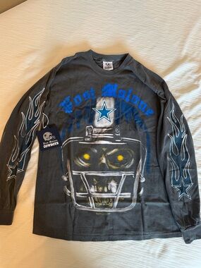 Fort Malone Skull Football Graphic Long Sleeve Tee - Black & Blue